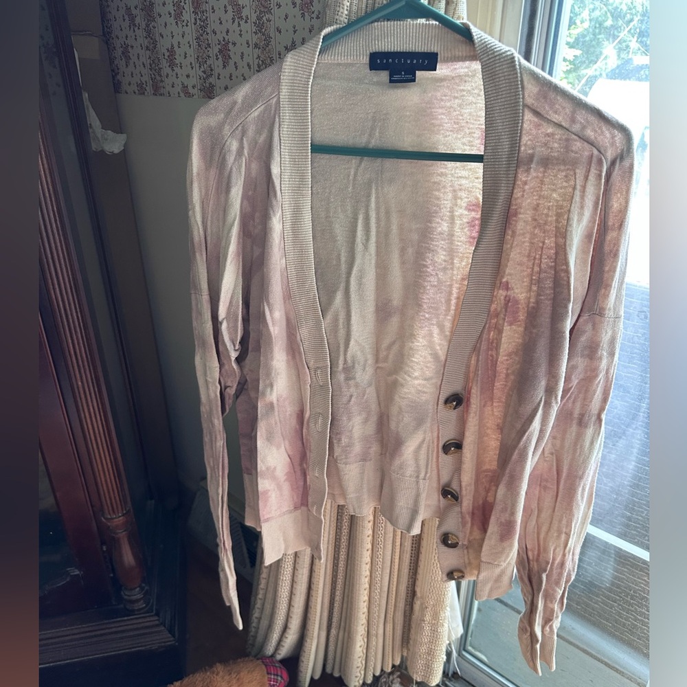 Sanctuary Pale Pink Tie-Dye Button Front Cardigan